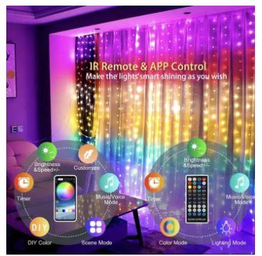 Світлодіодна Smart гірлянда штора 3х3 метри 300 Led Lights, Wi-Fi + Bluetooth, IP44