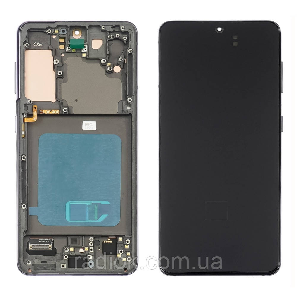 Дисплей для Samsung G990F Galaxy S21 з чорним тачскрином і сірою корпусною рамкою OLED