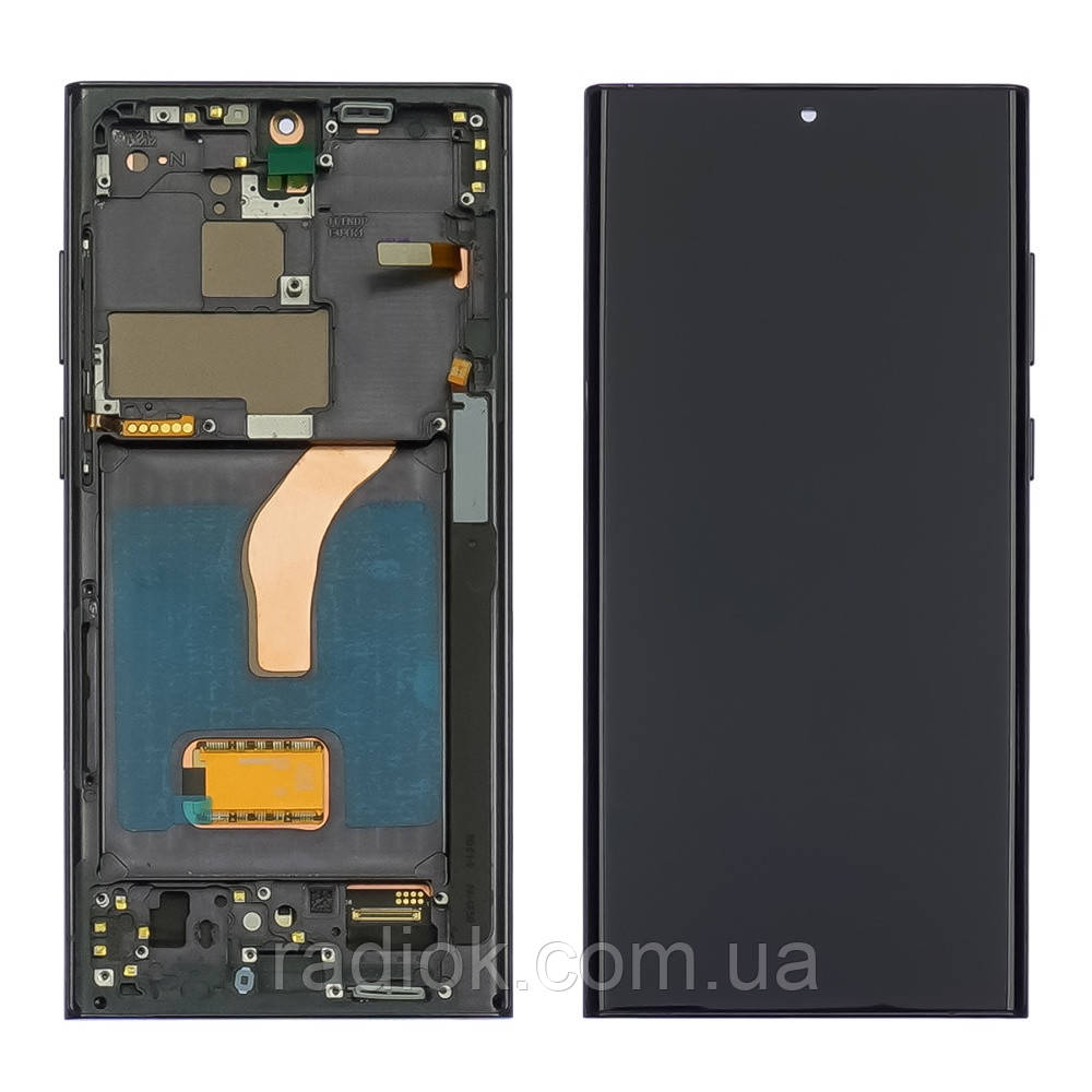 Дисплей для Samsung S908B Galaxy S22 Ultra з чорним тачскрином і сірою корпусною рамкою OLED