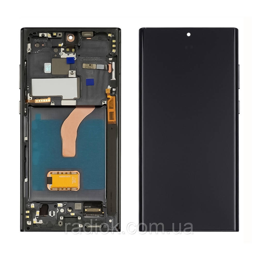 Дисплей для Samsung S908B Galaxy S22 Ultra з чорним тачскрином і чорною корпусною рамкою OLED