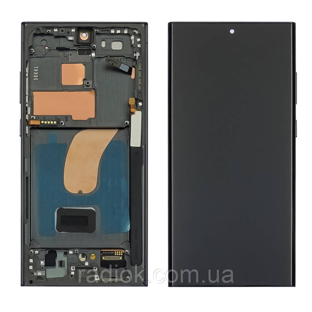 Дисплей для Samsung S918B Galaxy S23 Ultra з чорним тачскрином і сірою корпусною рамкою OLED