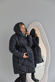 Жіноча тепла зимова куртка для вагітних 2 в 1 з плащівки XL (48) Lullababe Чорний