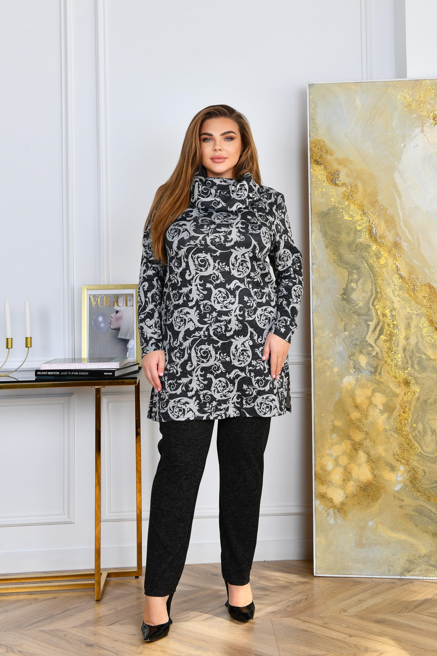 Теплий жіночий брючний костюм подовжена туніка ангора софт батал