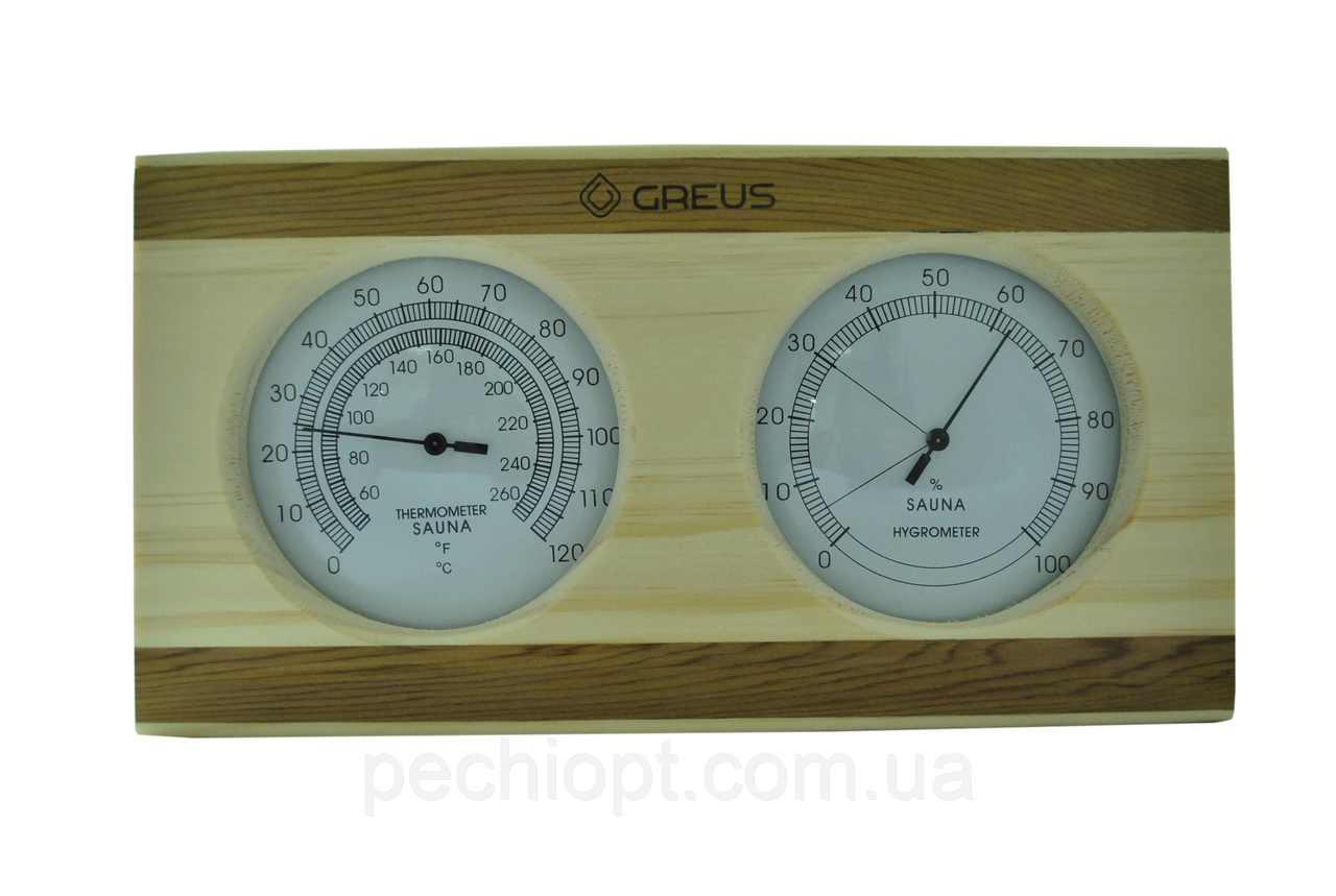 Термогігрометр Greus сосна/кедр 26х14 для лазні та сауни