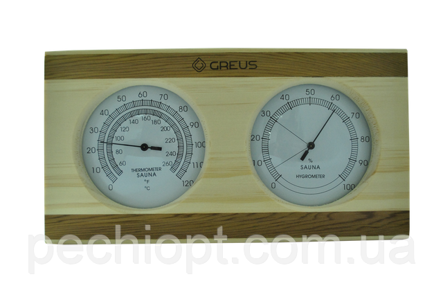 Термогігрометр Greus сосна/кедр 26х14 для лазні та сауни, фото 1