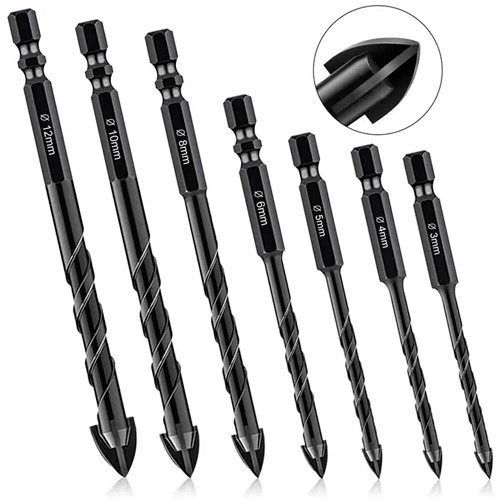 Набір свердел 7 шт 3-12 мм, 6-гранні, по склу та кераміці, карбід вольфраму, в пластиковому кейсі для зберігання