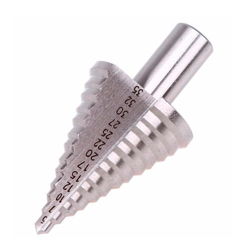 Ступеневе сверло по металу HSS 5-35 мм, 13 ступенів, циліндричний хвостовик, титанове покриття