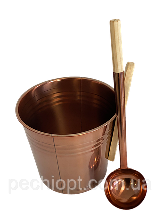 Набір GREUS сталь (шайка + черпак) бронза для лазні та сауни (Уцінений), фото 1