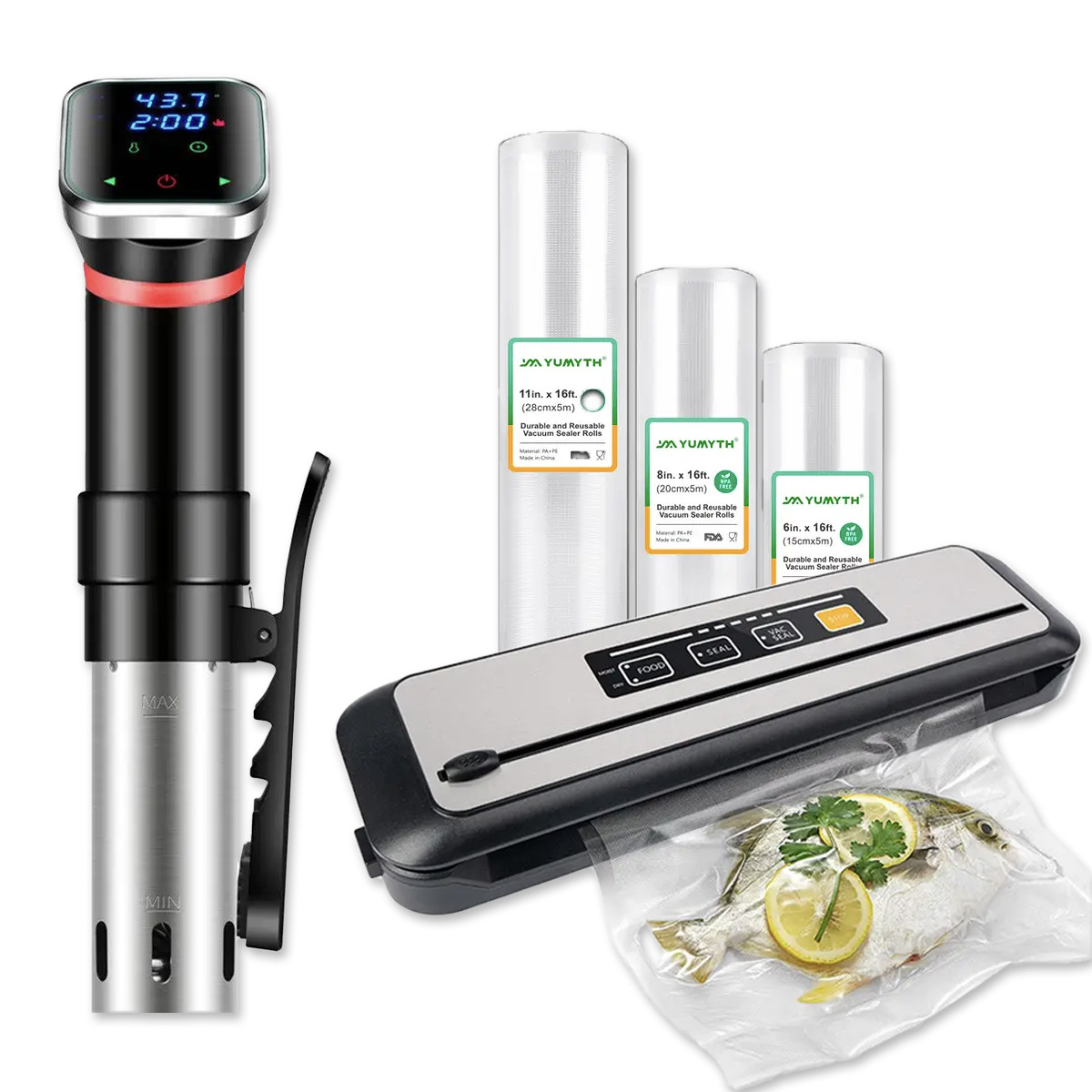 Набір Sous-vide - вакууматор (вакуумний пакувальник) + апарат сувід + пакети для вакуумного пакувальника 3 рулони