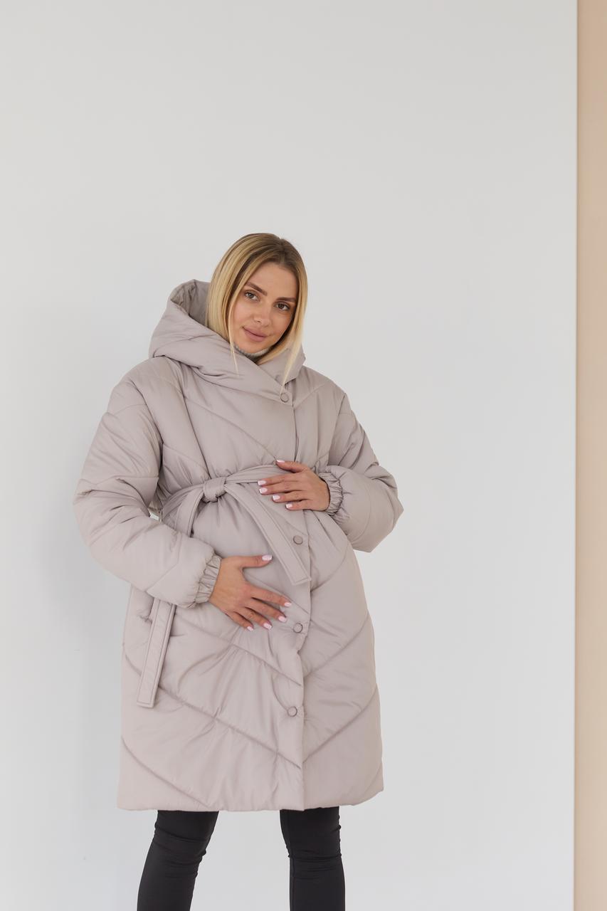 Жіноча зимова куртка з поясом для вагітних 2 в 1 водонепроникна S (42) Lullababe Світло-бежевий