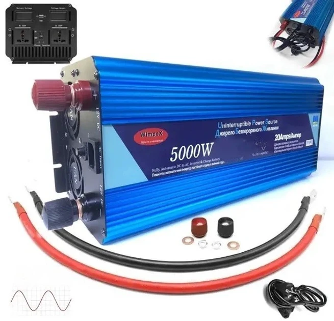 Автомобільний інвертор 5000 W Wimpex WX-5100 перетворювач напруги 12V-220V чистий синусоїда без підзаряджання iC227