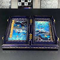 Нарди дерев'яні ручної роботи з рибками на магнітах 50х25см, фото 2