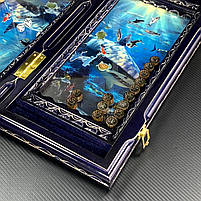 Нарди дерев'яні ручної роботи з рибками на магнітах 50х25см, фото 7