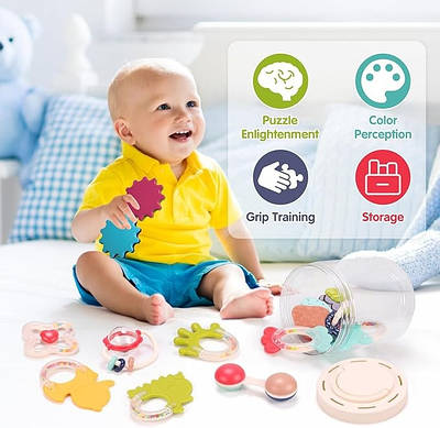 Дитячий набір іграшок брязкалець від 0+ гризунок прорізувач розвиток сенсорного сприйняття дрібної моторики