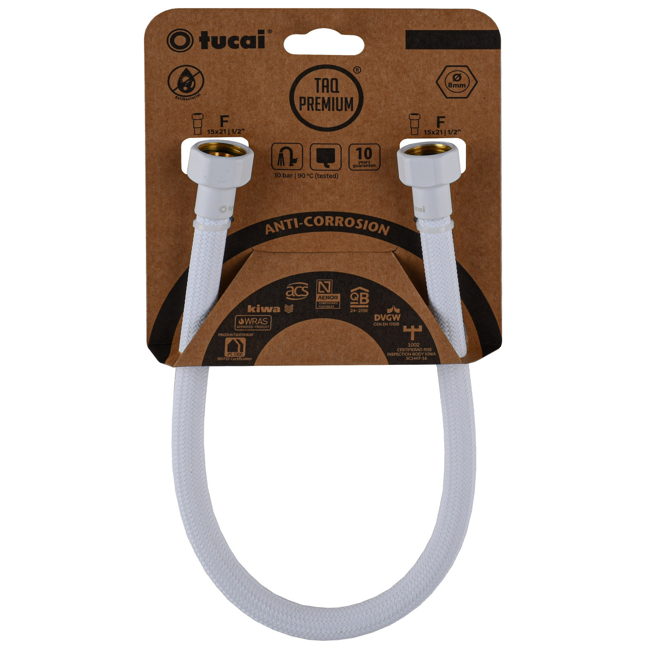 Шланг водяний TUCAI TAQ PREMIUM GRIF 1/2″x1/2″ BВ 0,4м.АНТИКОР. ACB HG-1212-400  (Білий Мат) 209972, фото 1