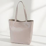 Велика жіноча сумка шоппер на плече бежева містка з екошкіри, фото 2