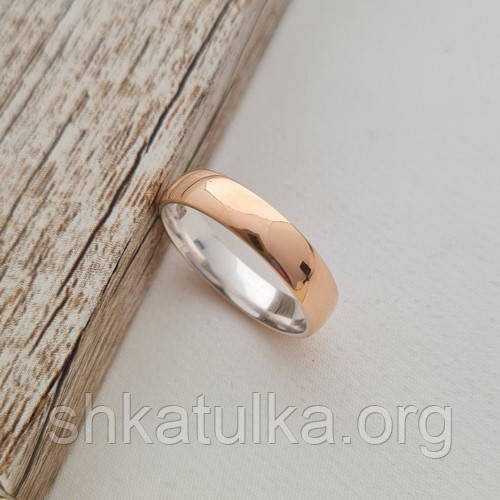 Каблучка обручка срібна із золотою накладкою класична європейка, фото 1