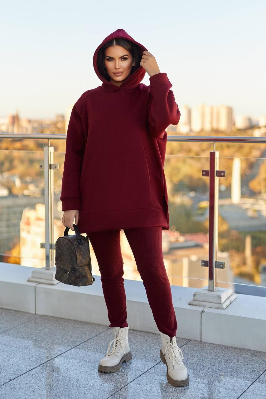 Жіночий теплий костюм легінси і худі великого розміру plussize 48-62 худі на флісі легінси ангора в рубчик