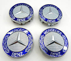 Ковпаки коліс Mercedes (Хром + Сині) 75 мм (4шт)