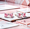 Сережки-гвоздики в стилі PANDORA 925 проба "Рожевий блискучий бант" кульчики-пусети з бантики сердечки ПАНДОРА, фото 6