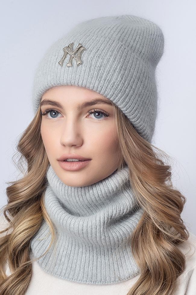 Жіноча шапка Flirt New 54-58 ангора на флісі Дим, фото 1