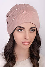 Жіноча шапка Flirt Аделіна 54-57 на флісі Бежева пудра