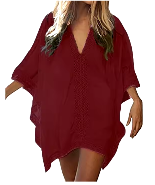 Жіноча прозора накидка, парео сорочка бордового кольору.