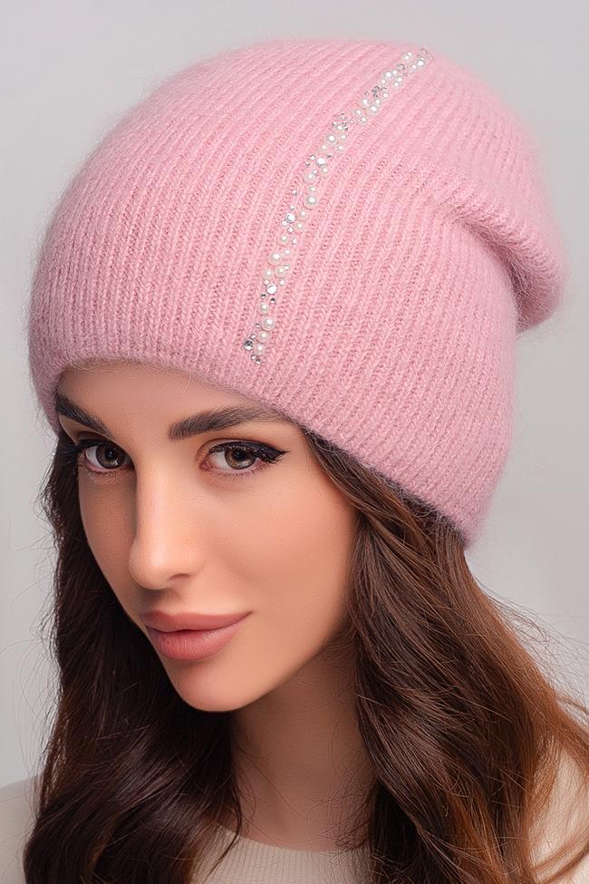 Жіноча шапка Flirt Квітка 54-57 на флісі Рожева пудра, фото 1