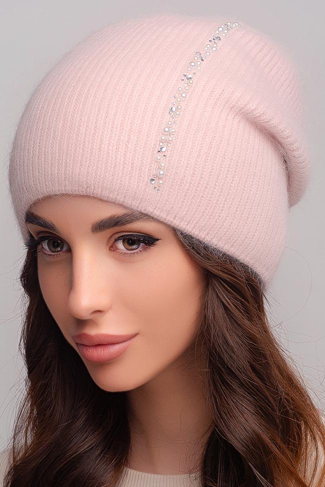 Жіноча шапка Flirt Квітка 54-57 на флісі Світла пудра, фото 1