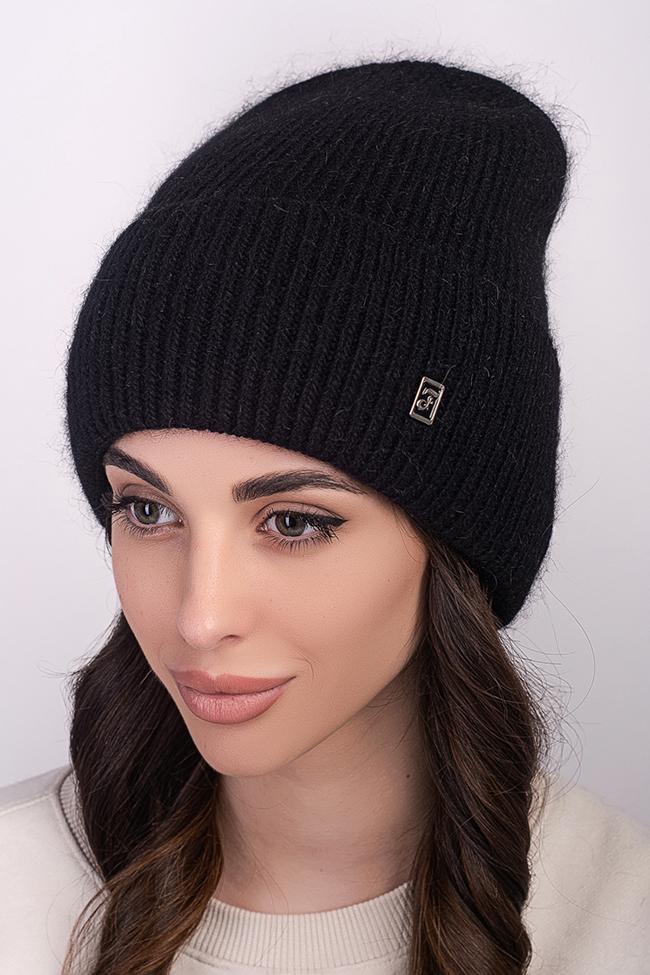 Жіноча шапка Flirt Маріанна 54-56 ангора на флісі Чорний, фото 1