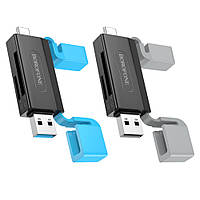 Картридер, перехідник 2-in-1 BOROFONE DH9 USB 3.0/Type-C to SD/TF, 5Gbps