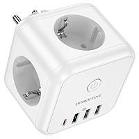 Багатофункціональна мережева розетка, мережевий фільтр Borofone BAC10 3USB+Type-C PD20W швидке заряджання