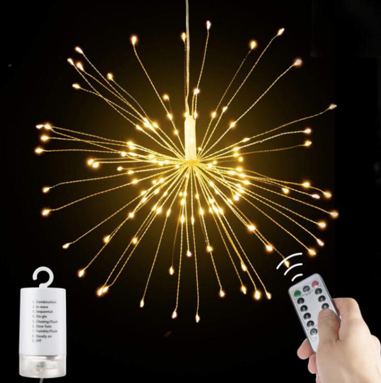 Гірлянда світлодіодна "Фейєрверк" зелений мідний дріт 5 м 150 Led Тепле світло від USB з пультом
