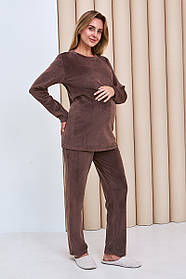 Велюровий теплий костюм для вагітних з секретом годування Hygge XL (50) Юла Мама Темний капучино