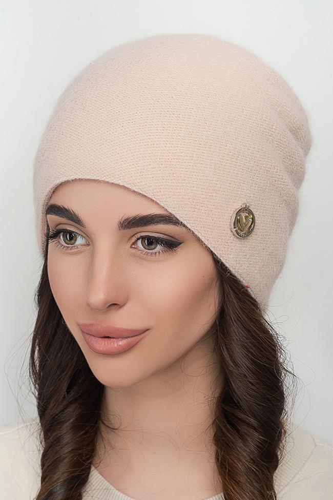 Жіноча шапка Flirt Елізабет 54-58 ангора на флісі Світлий лате, фото 1