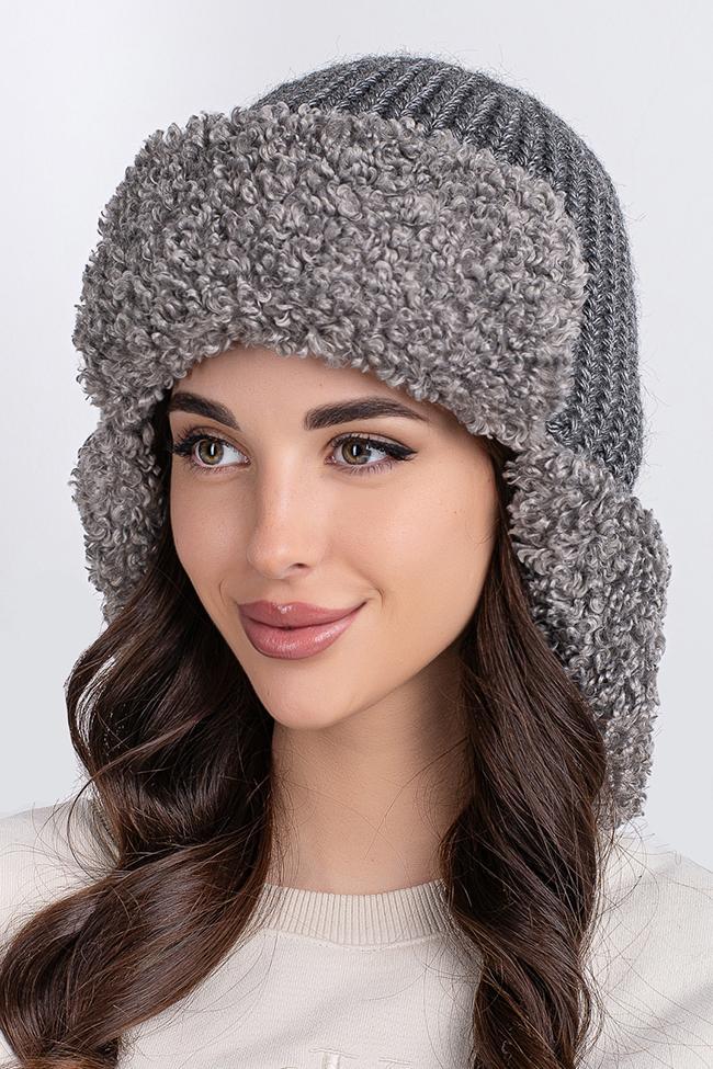 Жіноча шапка вушанка Flirt Еліна 56-58 сірий меланж, фото 1