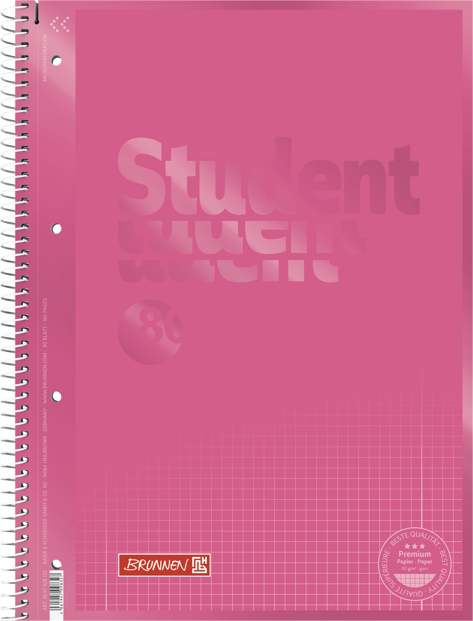 Зошит студент-блок Brunnen А4 на спіралі у клітинку 80 аркушів 90 г/м2 Colour Code обкладинка Tulip 1067928125