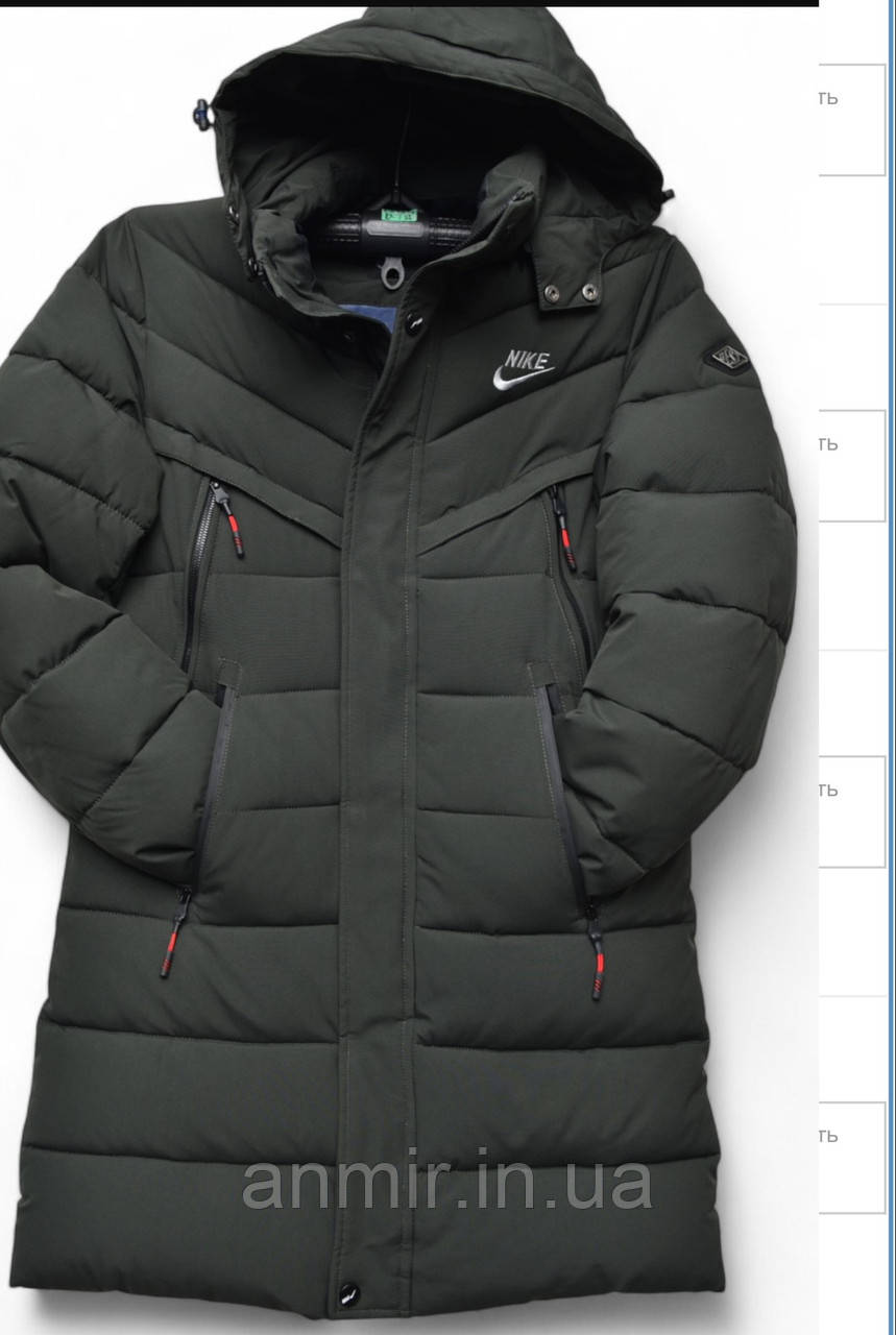Куртка чоловіча зимова довга пряма стьобана NIKE норма 48-56, колір хакі
