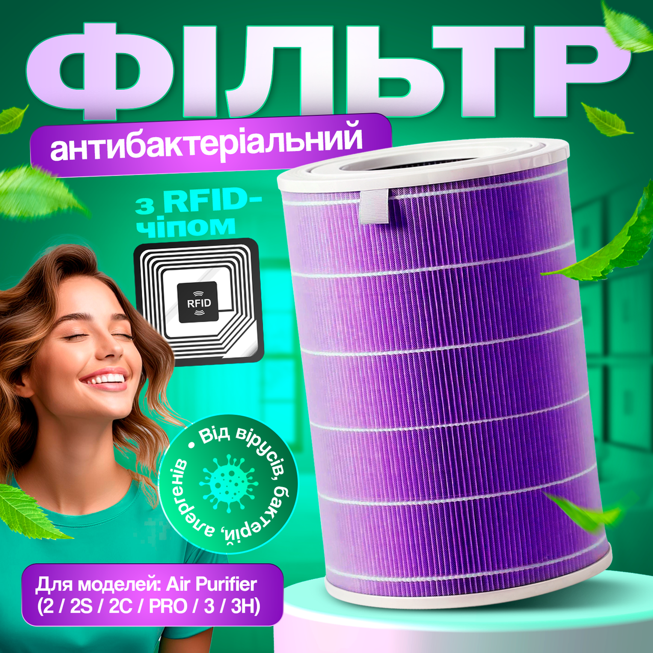 Фільтр для очисника повітря Mi Air Purifier Filter Antibacterial Purple MCR-FLG (SCG4011TW) з RFID