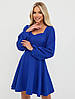 Молодіжна романтична коктейльна коротка сукня з пишним рукавом, синя, фото 2