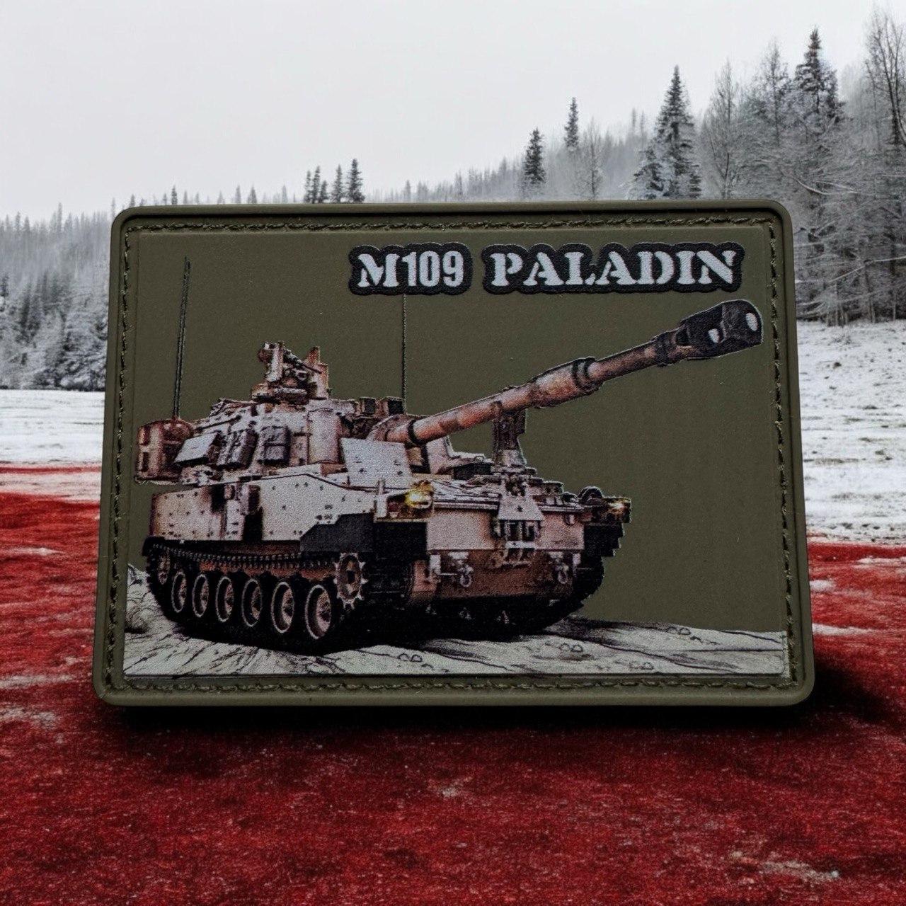 Шеврон гумовий на липучці танк m109 Paladin (паладин) пвх олива