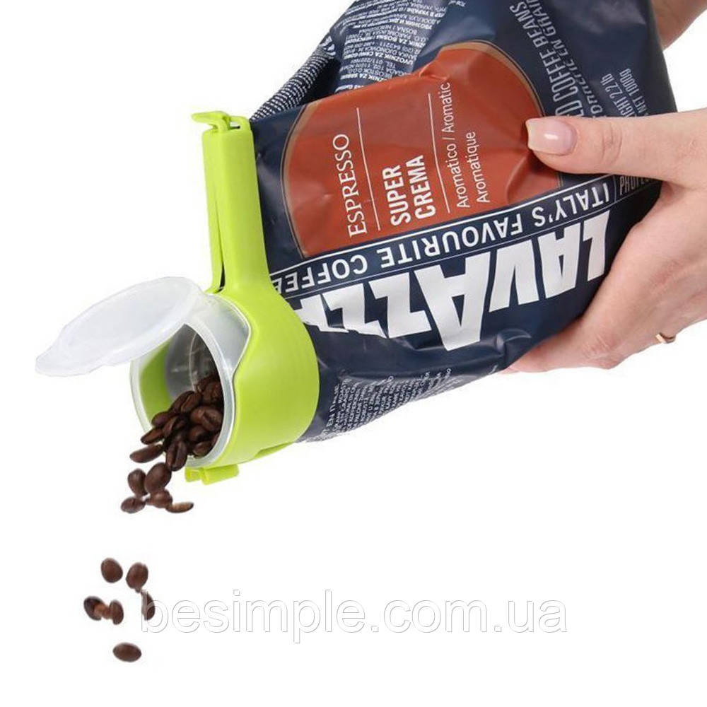 Багаторазовий затискач для пакетів / Затискач з кришкою для пакетів / Затискач дозатор для пакетів, фото 1