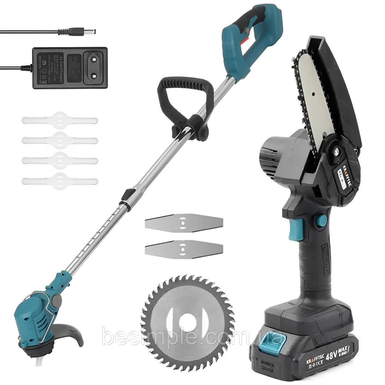 Набір акумуляторний 2в1 ланцюгова пилка та триммер для трави 48В, KRA-808 / Газонокосарка акумуляторна, фото 1