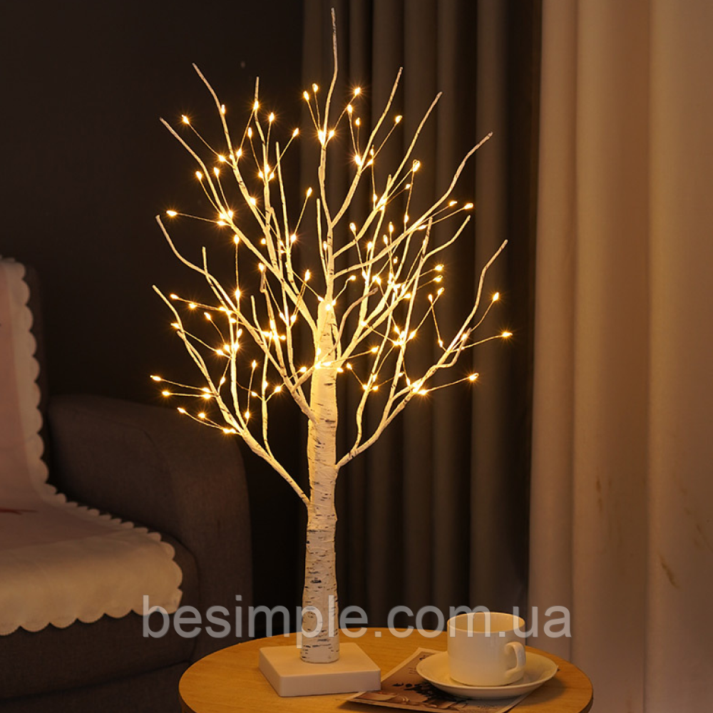 Декоративне дерево Береза на батарейках, Теплий білий / Настільний світильник / Світлодіодна лампа-нічник, фото 1