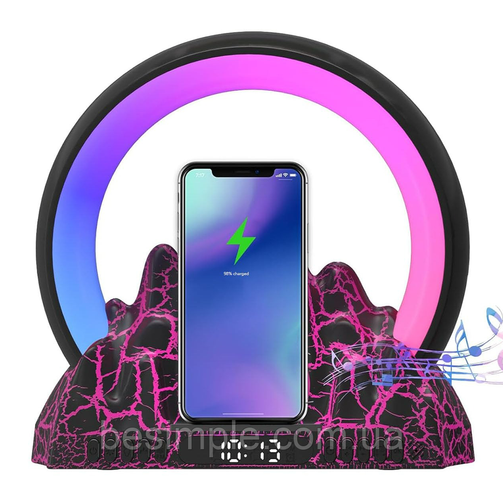 Настільна лампа-нічник з бездротовою зарядкою AD-2272 / Бездротова лампа з колонкою та будильником, фото 1