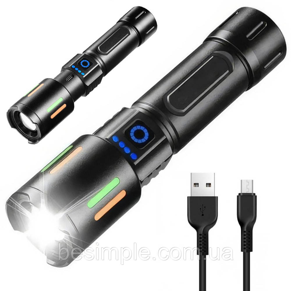 Ручний ліхтарик із зумом, від USB, 3 режими, BL 611-TG / Акумуляторний ліхтар / Портативний ліхтарик, фото 1