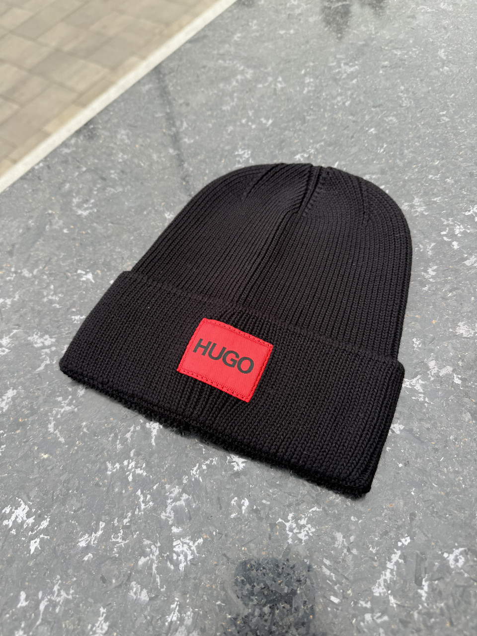 Чоловіча шапка HUGO чорна зимова тепла акрилова Хьюго Бос, фото 1