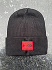 Чоловіча шапка HUGO чорна зимова тепла акрилова Хьюго Бос, фото 2