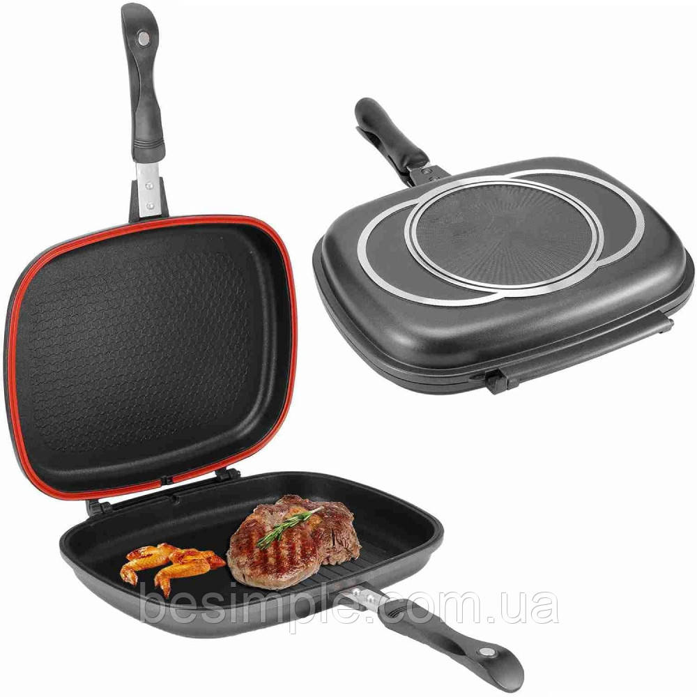 Подвійна сковорода гриль 32 см, Double grill Pan / Сковорідка гриль / Антипригарна сковорода, фото 1