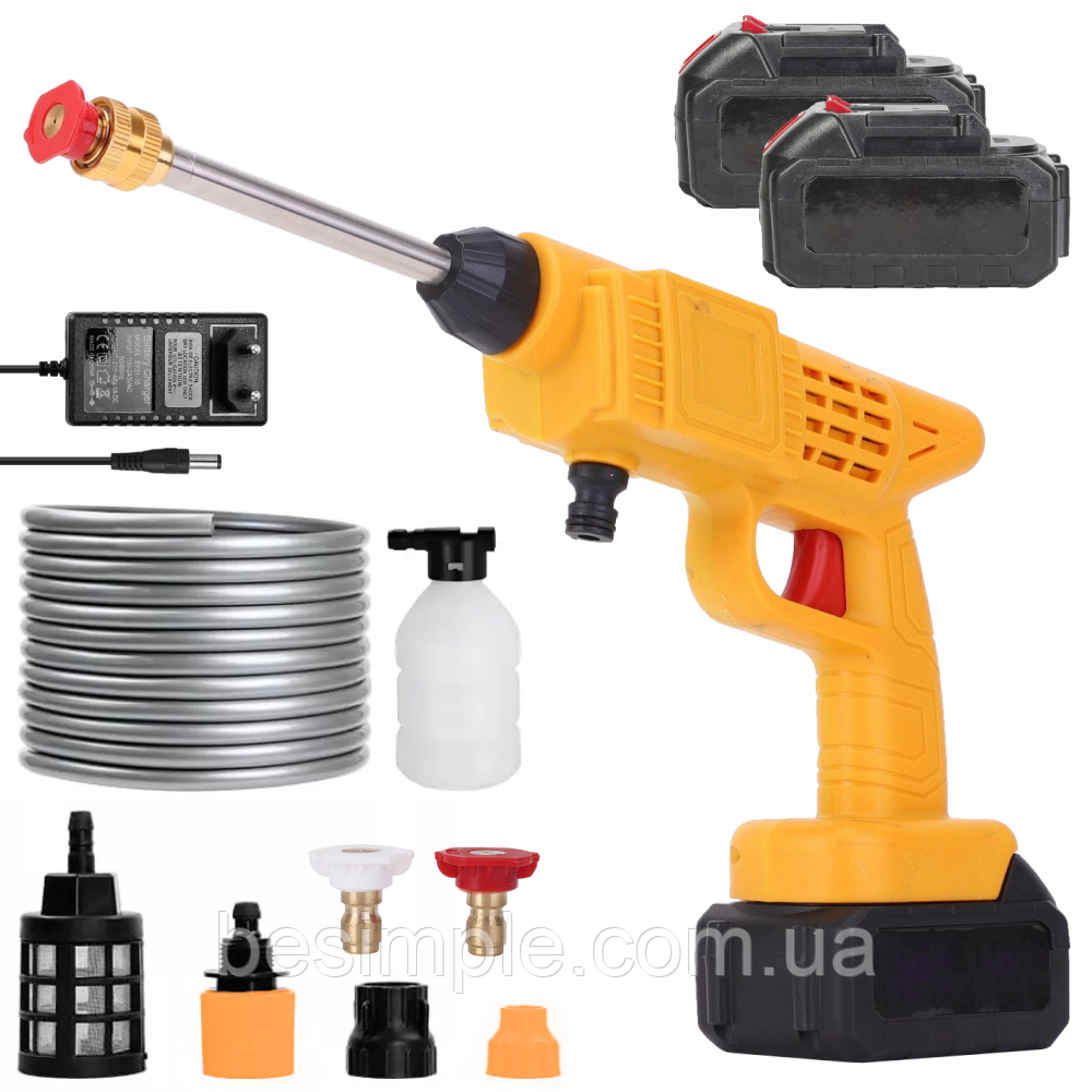 Акумуляторна мийка високого тиску + 2 акумулятори 24В, зі шлангом, Water Gun / Міні мийка акумуляторна / Портативна мийка